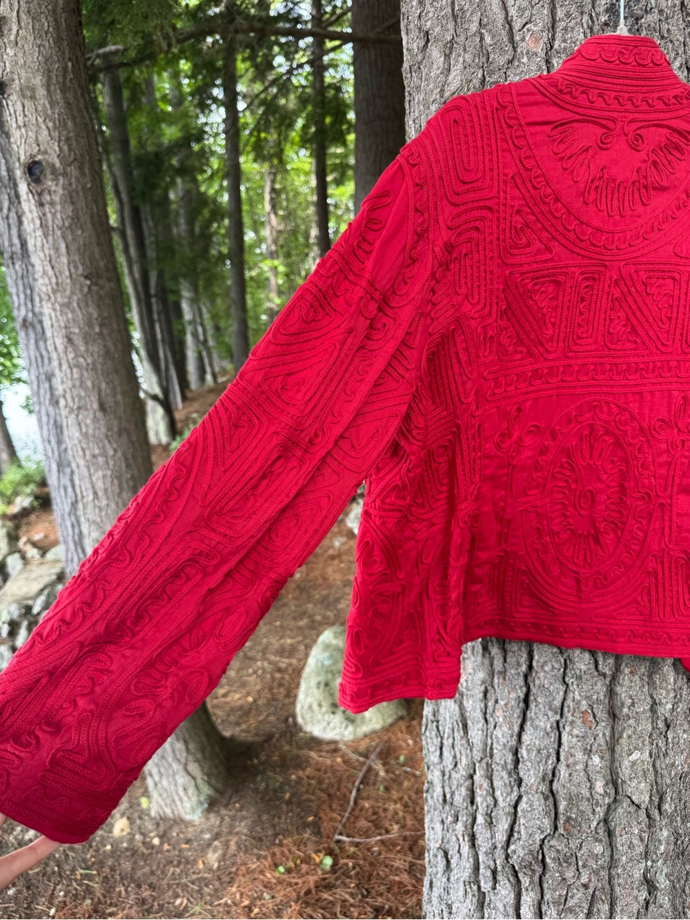 Chico's Red Ribbon Textured Jacket M/L - Picture 7 of 14